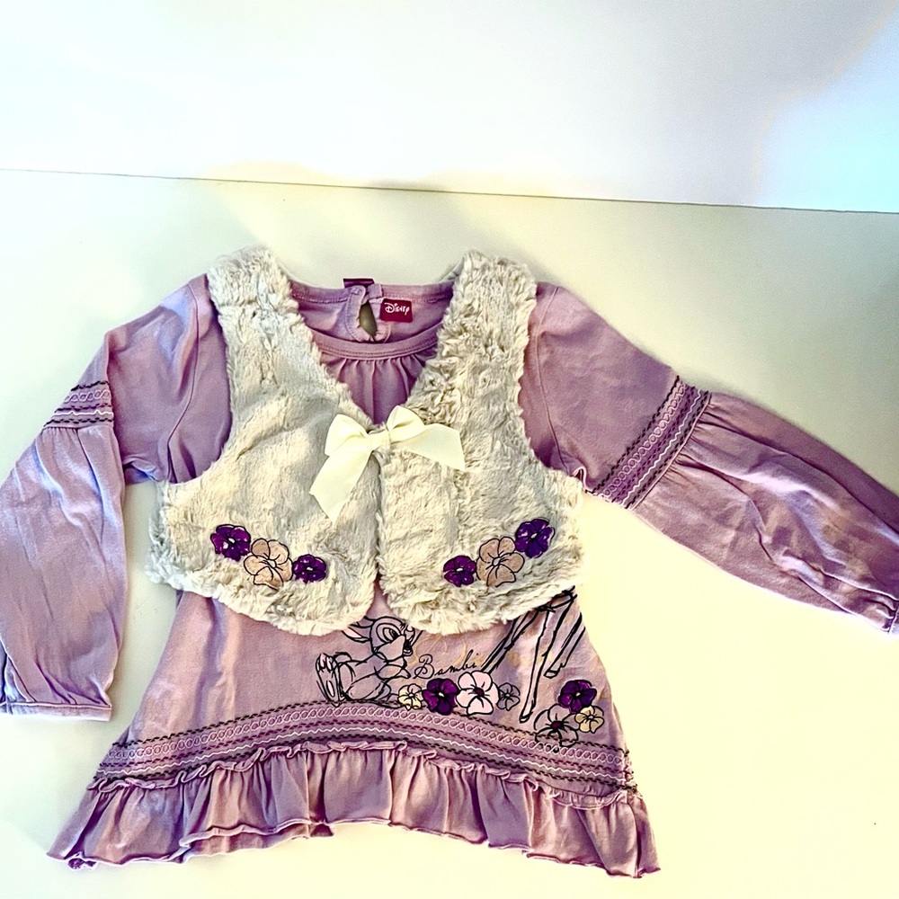 Disney Kids Girls Lavender Top with with Faux Fur Matching Vest Size 4T
